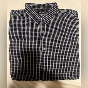 Theory Men's Dark Blue Checkered Button Down Shirt